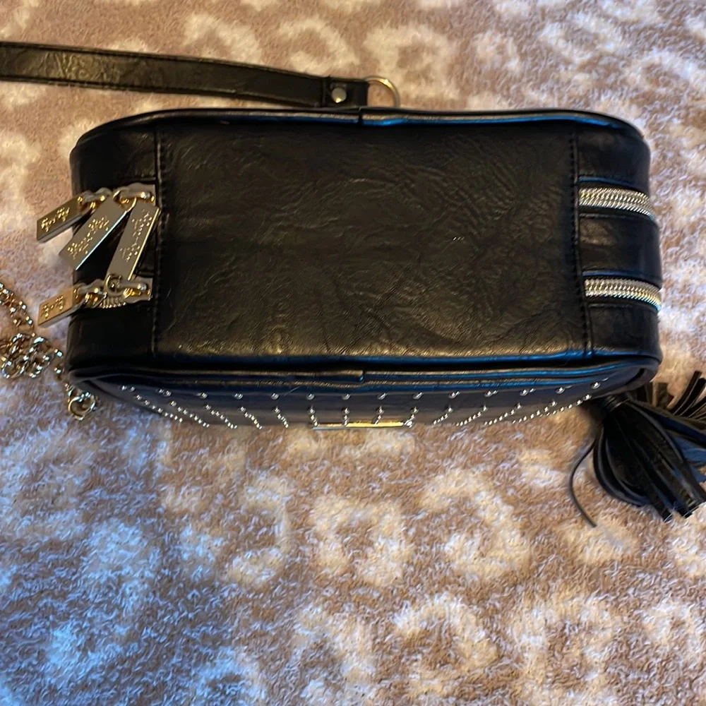 Itzy Ritzy Black Studded Crossbody Bag with Gold Tassel